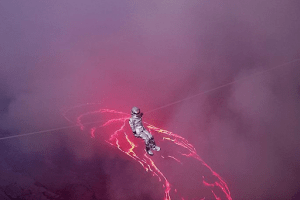 Woman passes over 1187 °C volcanic lava lake, breaks world record!